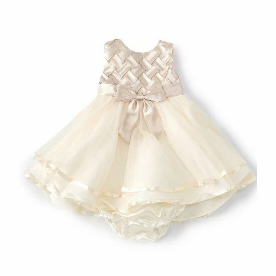 Kids * | Best Sale Rare Editions Baby Girls 3-24 Months Basketweave-Bodice/Tiered-Mesh-Skirted Fit-And-Flare Dress Taupe