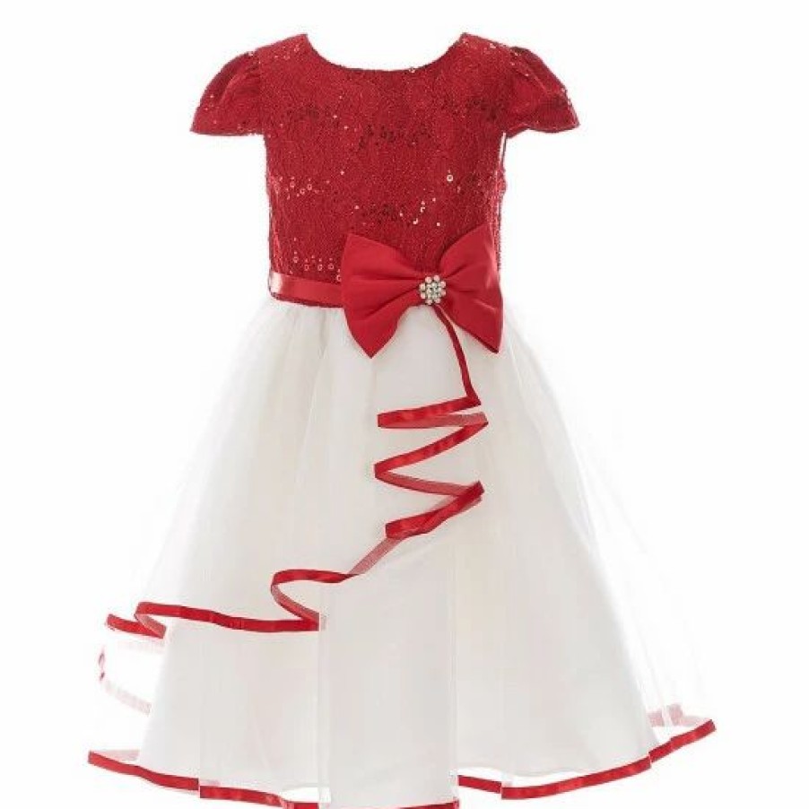 Kids * | Top 10 Rare Editions Little Girls 4-6X Lace/Mesh Fit-And-Flare Dress Red