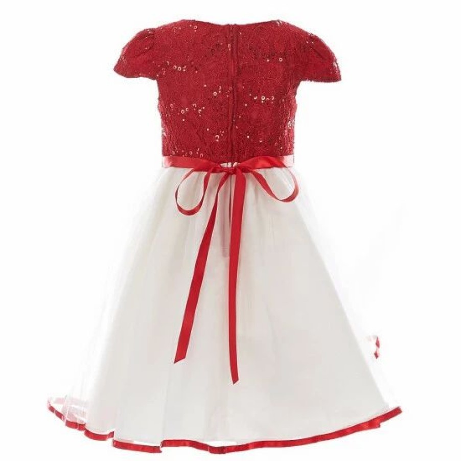 Kids * | Top 10 Rare Editions Little Girls 4-6X Lace/Mesh Fit-And-Flare Dress Red