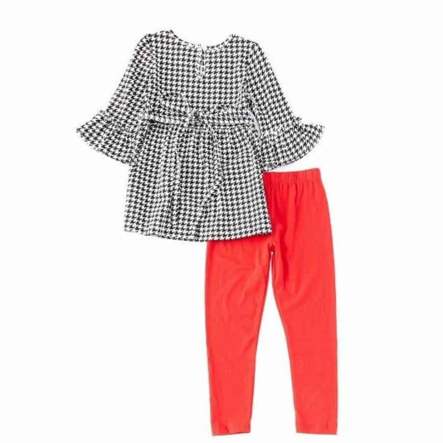 Kids * | Discount Rare Editions Little Girls 2T-6X Three Scotty Dog Applique Houndstooth Printed Knit Top & Solid Knit Leggings Set Black