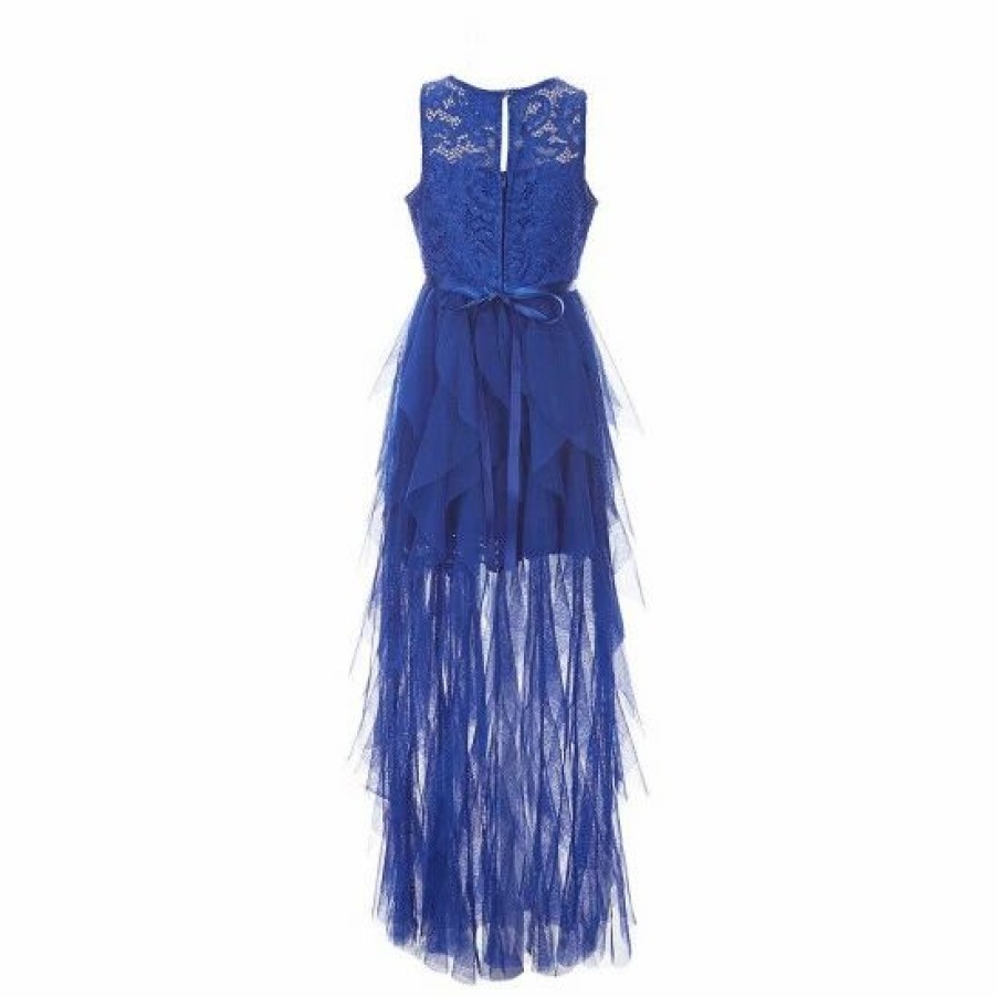 Kids * | Buy Rare Editions Big Girls 7-16 Glitter Lace Cascade Chiffon Maxi Dress Royal