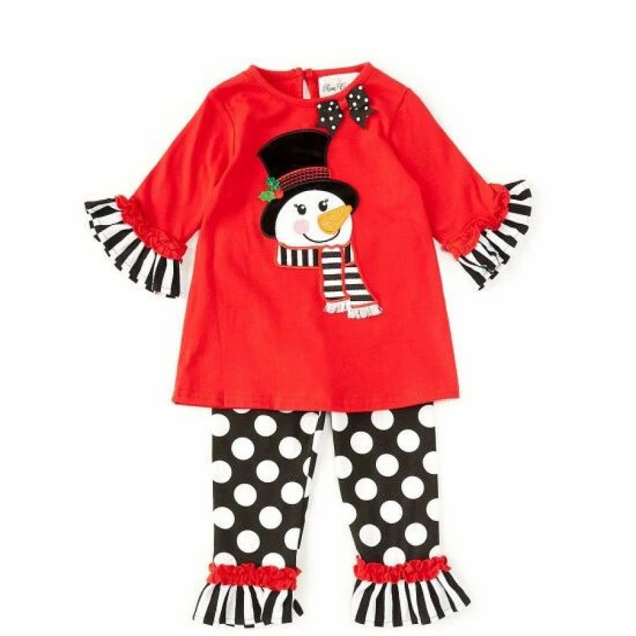 Kids * | Best Deal Rare Editions Baby Girls 12-24 Months Long-Sleeve Christmas Snowman Tunic Top & Large-Dot Leggings Set Red