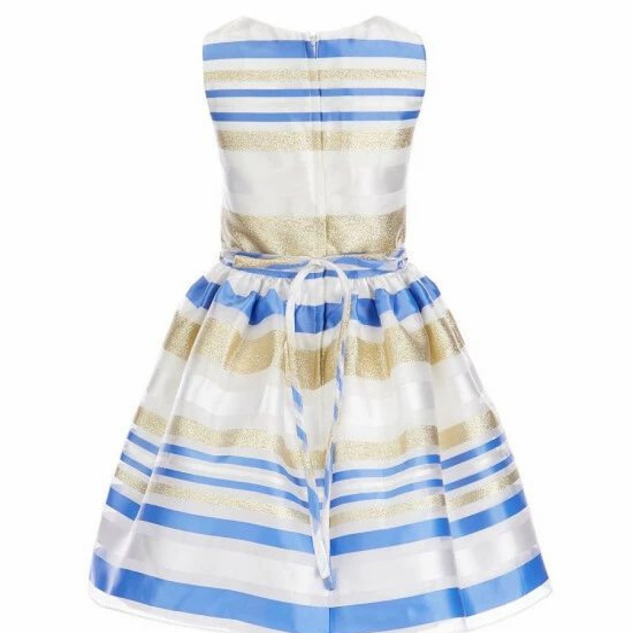 Kids * | Top 10 Rare Editions Big Girls 7-16 Sleeveless Striped Metallic Burnout Organza Embellished Waist Pleated Dress Periwinkle