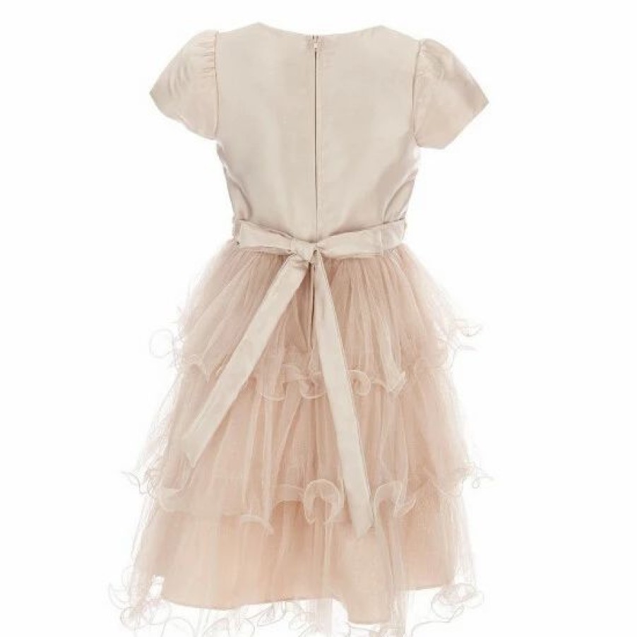 Kids * | Best Deal Rare Editions Big Girls 7-16 Mikado/Tulle Wire-Hem Fit-And-Flare Dress Taupe