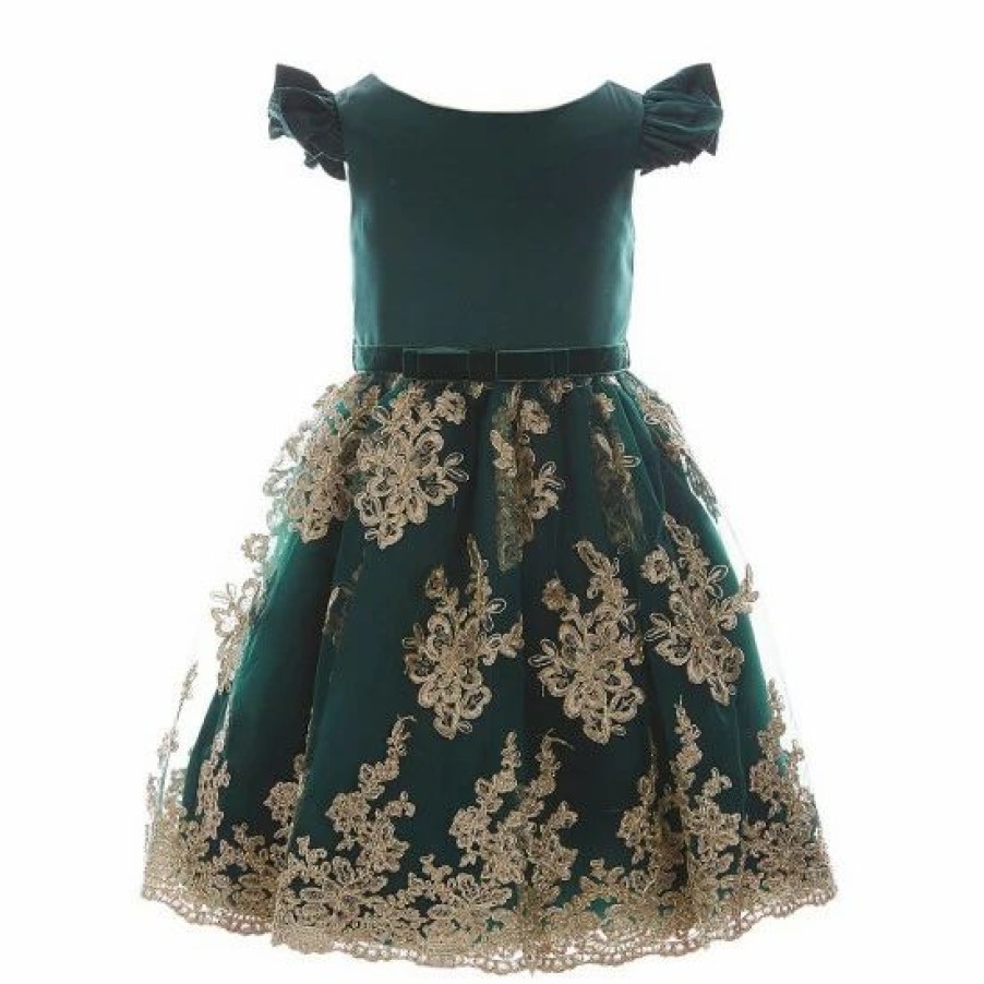 Kids * | Cheapest Rare Editions Little Girls 4-6X Satin Metallic Embroidered Hi-Low Dress Hunter Green