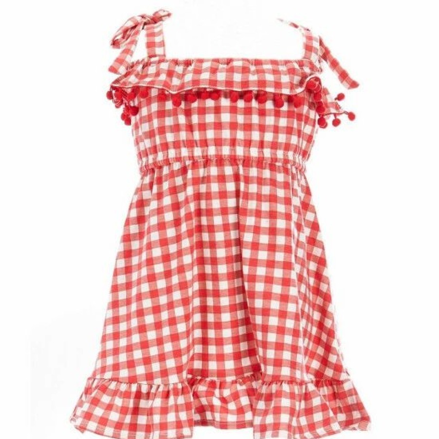 Kids * | Budget Rare Editions Little Girls 2T-6X Off-The-Shoulder Gingham-Printed Fit-And-Flare Dress Red