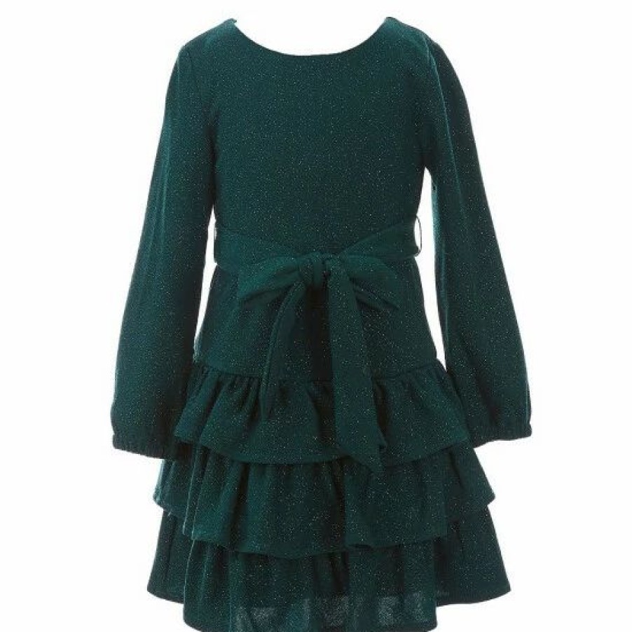 Kids * | Top 10 Rare Editions Little Girls 2T-6X Pique Glitter Knit Tie Ruffle Dress