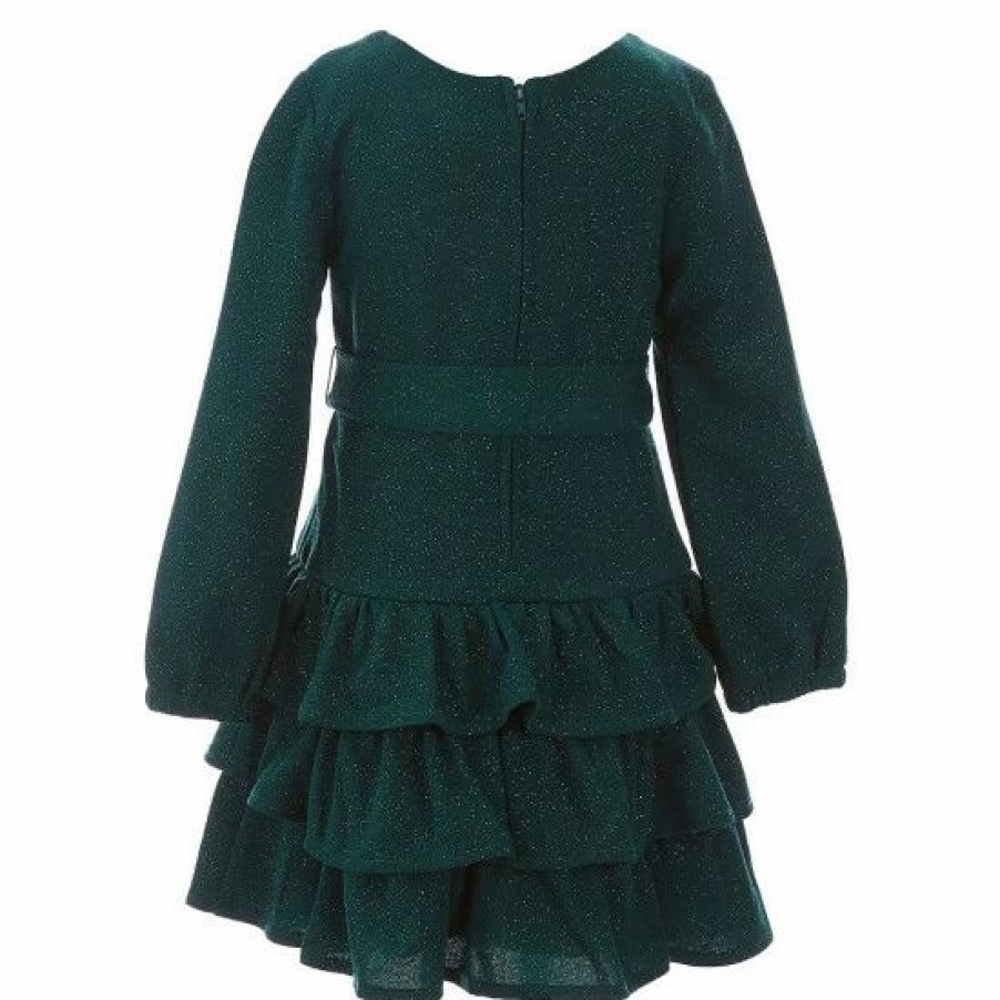 Kids * | Top 10 Rare Editions Little Girls 2T-6X Pique Glitter Knit Tie Ruffle Dress