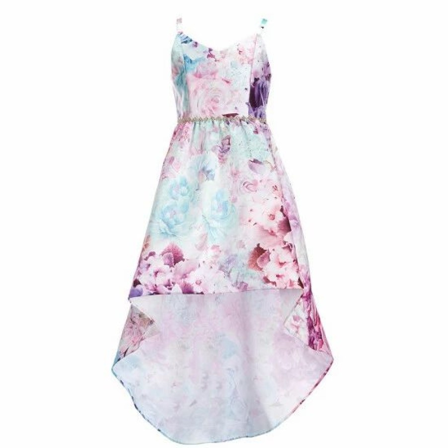 Kids * | Cheapest Rare Editions Big Girls 7-16 Printed Mikado Hi Lo Dress Lilac