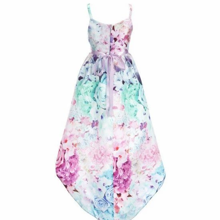 Kids * | Cheapest Rare Editions Big Girls 7-16 Printed Mikado Hi Lo Dress Lilac