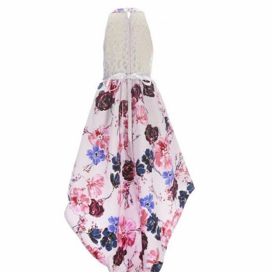 Kids * | New Rare Editions Big Girls 7-16 Sleeveless Floral Foiled Mikado High-Low-Hem Ballgown Mauve