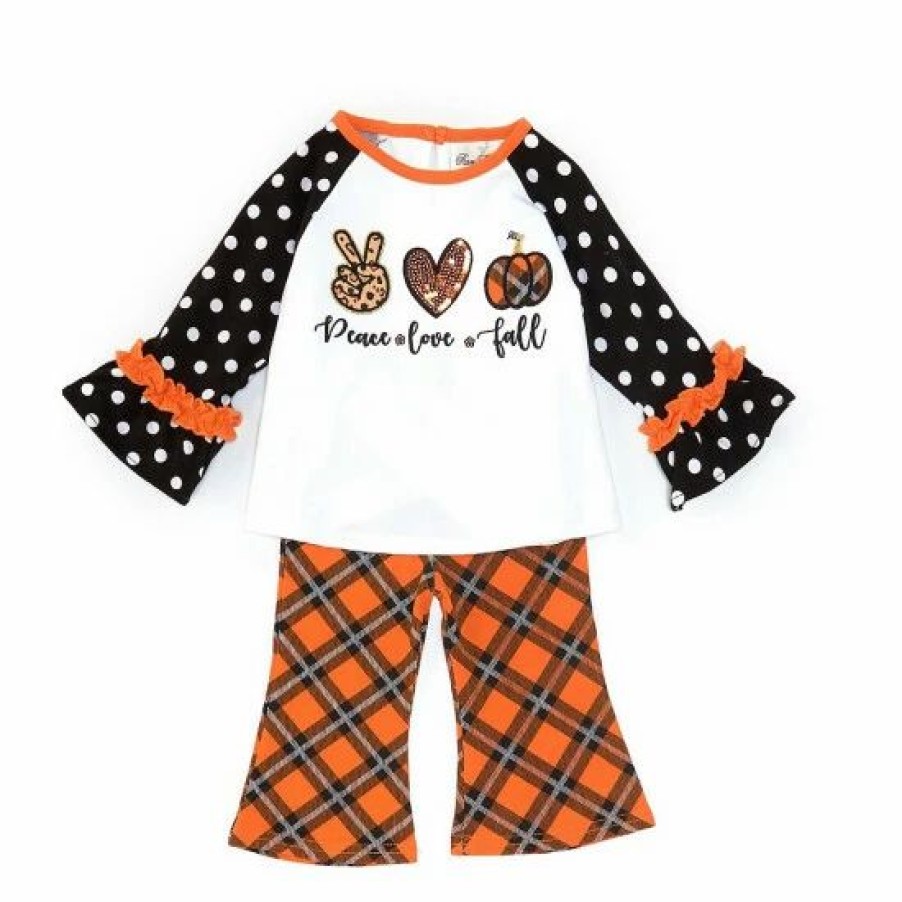 Kids * | Wholesale Rare Editions Baby Girls 3-24 Months Peace Love Fall Knit Top & Printed Plaid Leggings Set White