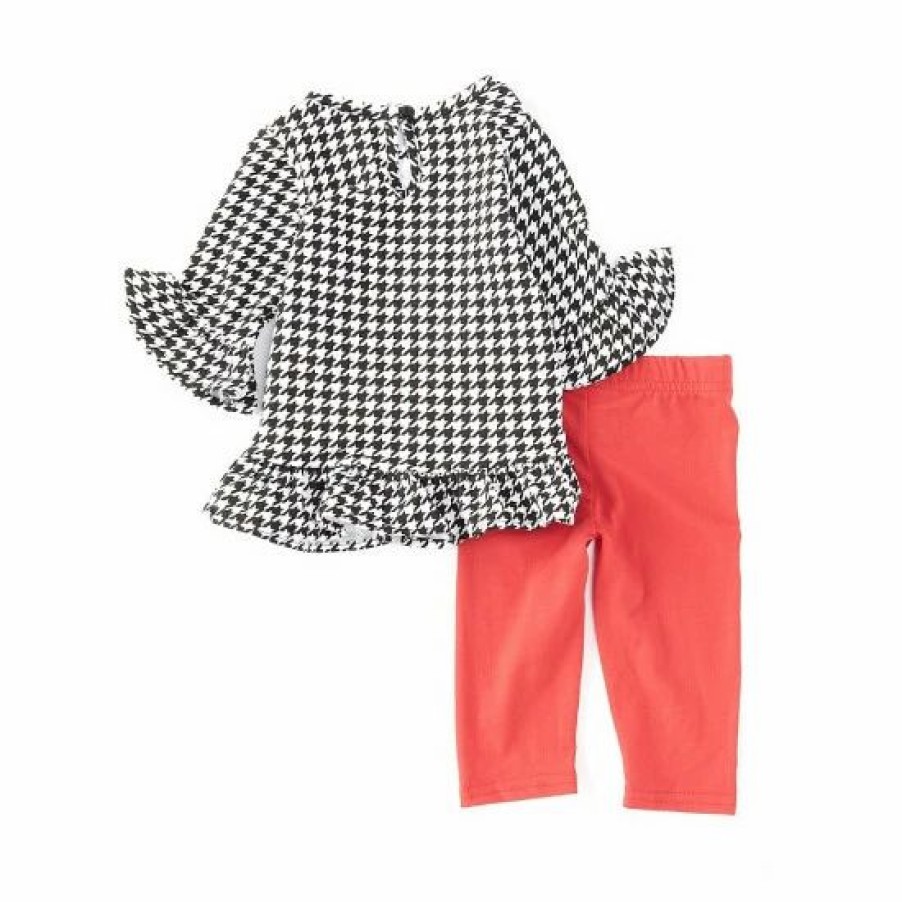 Kids * | Cheapest Rare Editions Baby Girls 3-24 Months Ruffled Long-Sleeve Scottie Dog Applique Top & Solid Leggings Set Black/Red/White