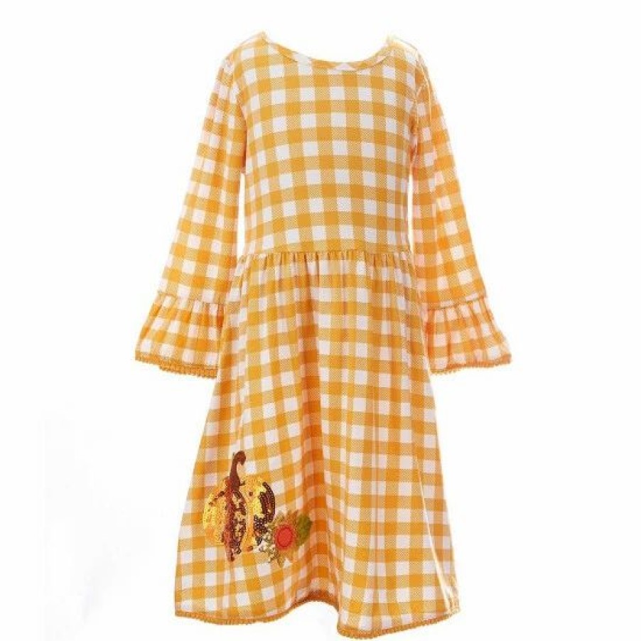 Kids * | Outlet Rare Editions Big Girls 7-16 Pumpkin-Printed Shift Dress & Checked A-Line Dress Two Piece Set Brown