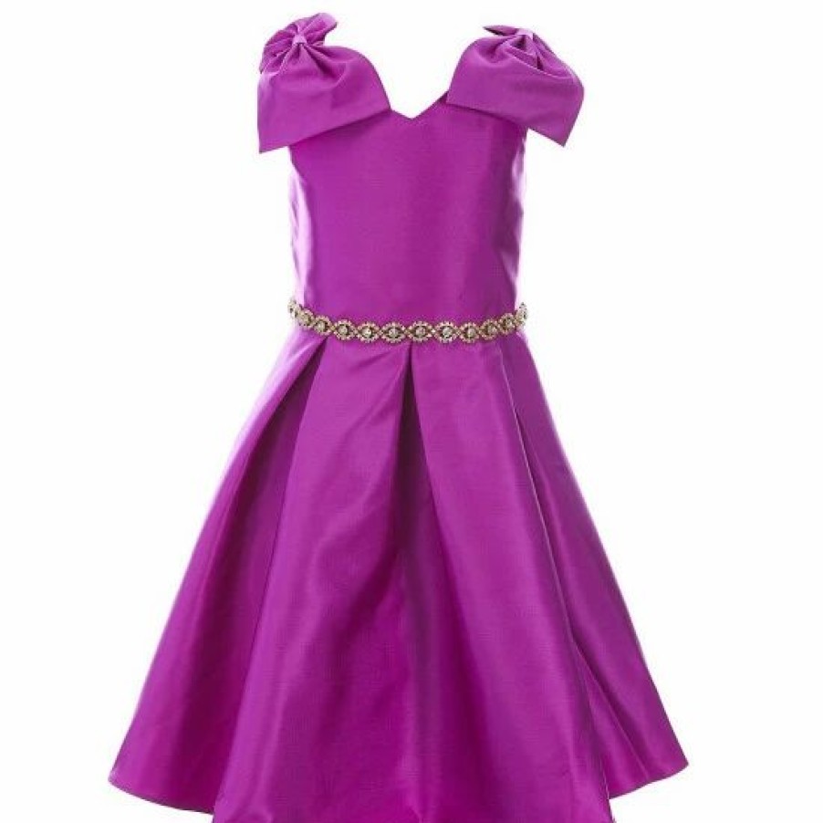 Kids * | Best Deal Rare Editions Little Girls 2T-6X Mikado Bow Pleated Bow Straps Dress Fuchsia