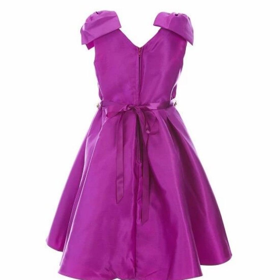 Kids * | Best Deal Rare Editions Little Girls 2T-6X Mikado Bow Pleated Bow Straps Dress Fuchsia