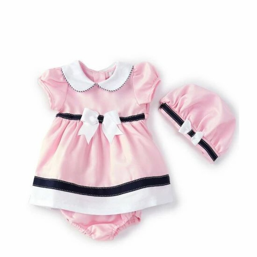 Kids * | Wholesale Rare Editions Baby Girls 3-24 Months Twill Sailor Cap Sleeve Dress & Hat Pink