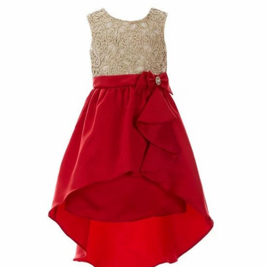 Kids * | Coupon Rare Editions Big Girls 7-16 Sleeveless Embroide High-Low Satin Dress Red