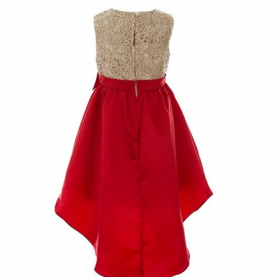 Kids * | Coupon Rare Editions Big Girls 7-16 Sleeveless Embroide High-Low Satin Dress Red