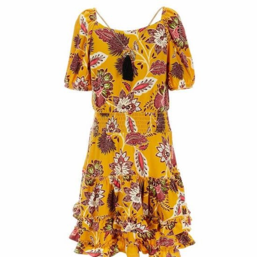 Kids * | Wholesale Rare Editions Big Girls 7-16 Puffed Sleeve Printed Yummy Knit Dress Mustard