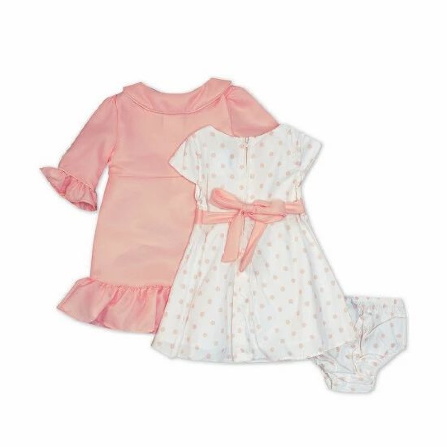 Kids * | Wholesale Rare Editions Baby Girls 3-24 Months Polka Dot Print Dress & Bow Coat Set Pink